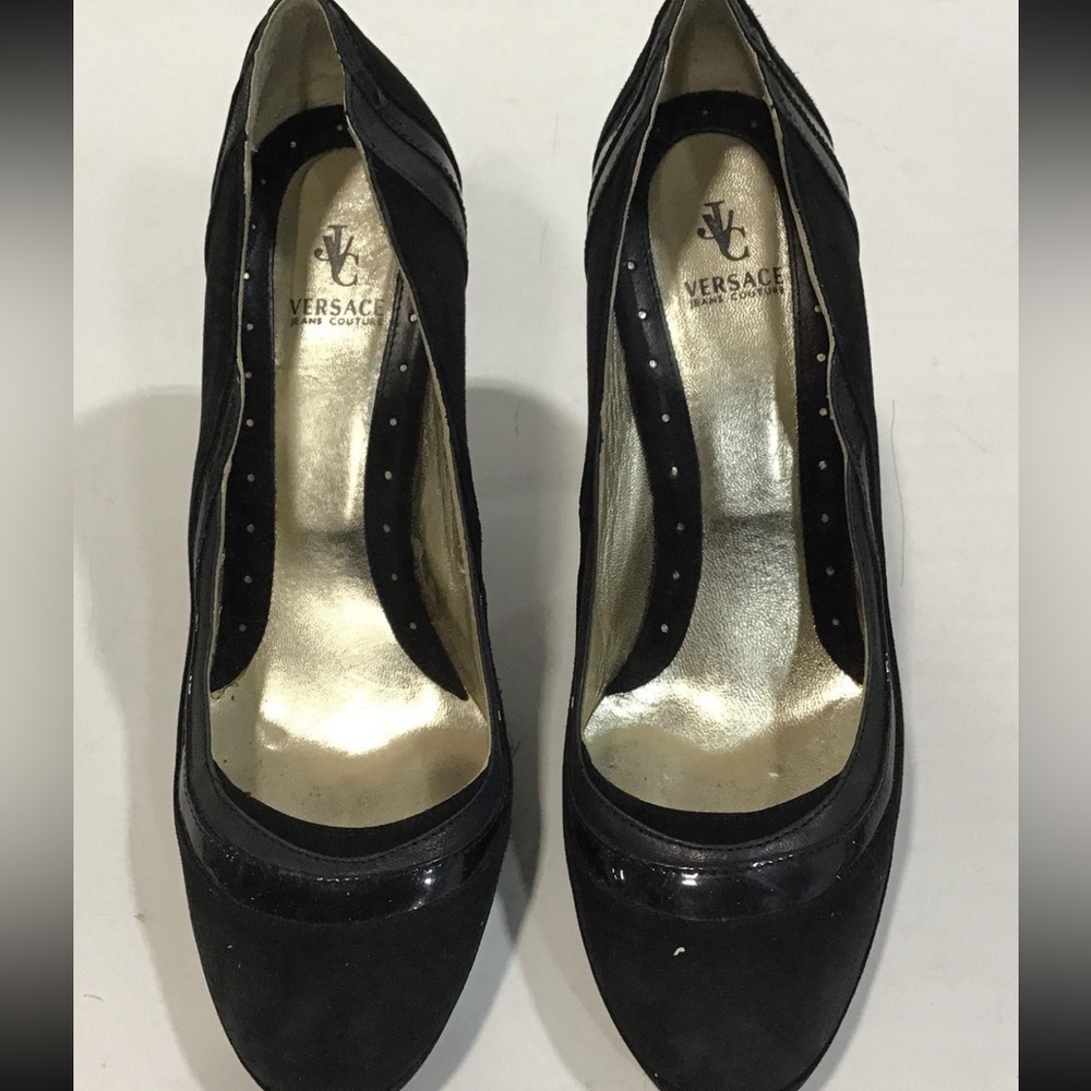 Women’s Versace Jeans Couture Black Suede Pump High Heel Size 39